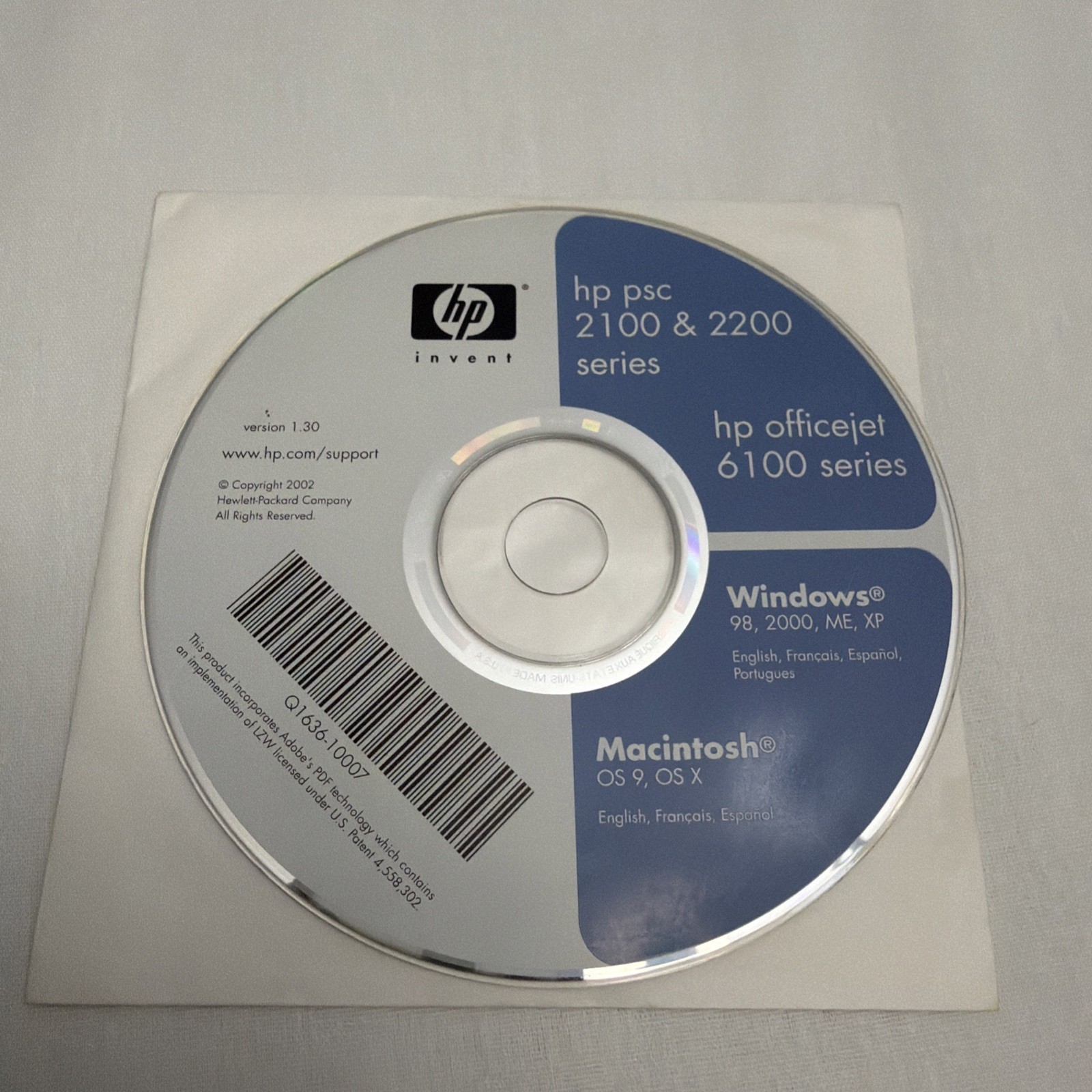 Hp psc 2100 & 2200 Series Hp officejet 6100 Series Vintage 2002 Version 1.30