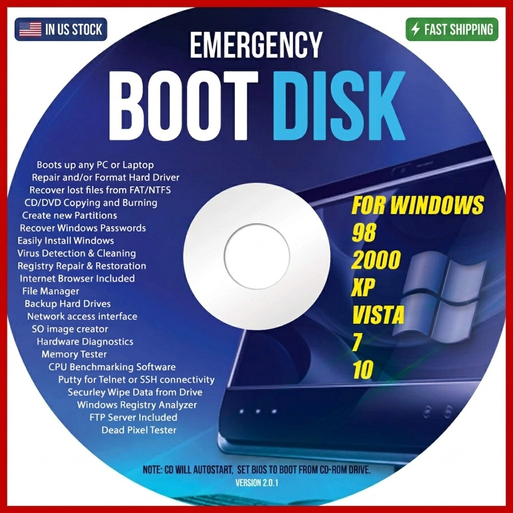 Windows Emergency Boot Disk – for Windows 98, 2000, XP, Vista, 7, 10 PC Repair D