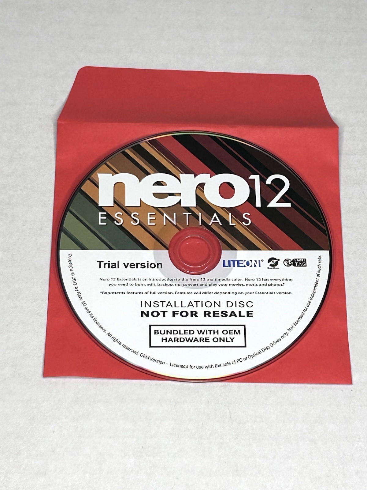 Nero 12 Essentials Trial Version Installation Disc – OEM Lite-Disc Only