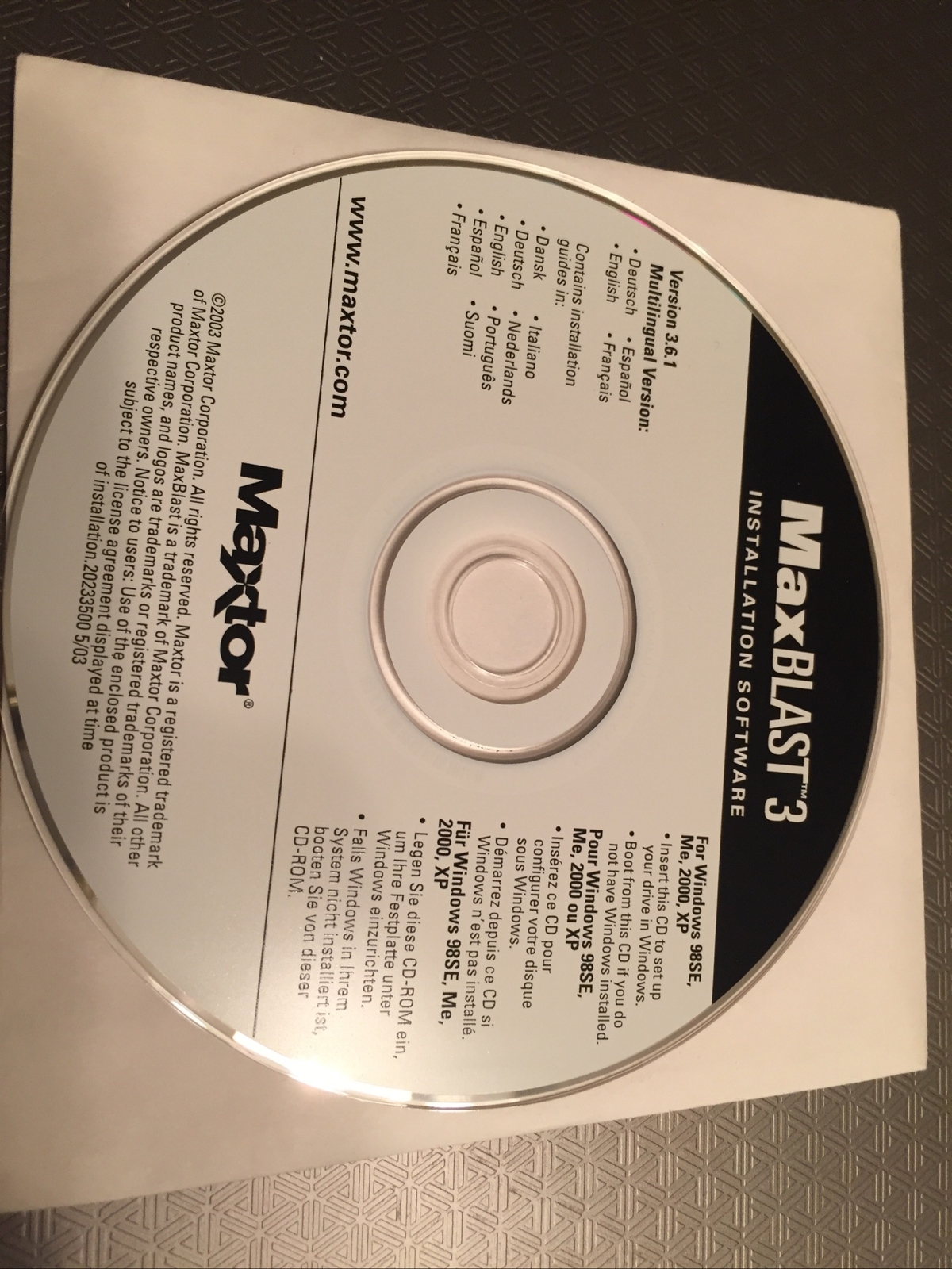 MaxBlast 3 MAXTOR Windows 98/Me/2000/XP Software Max Blast PC Computer Software