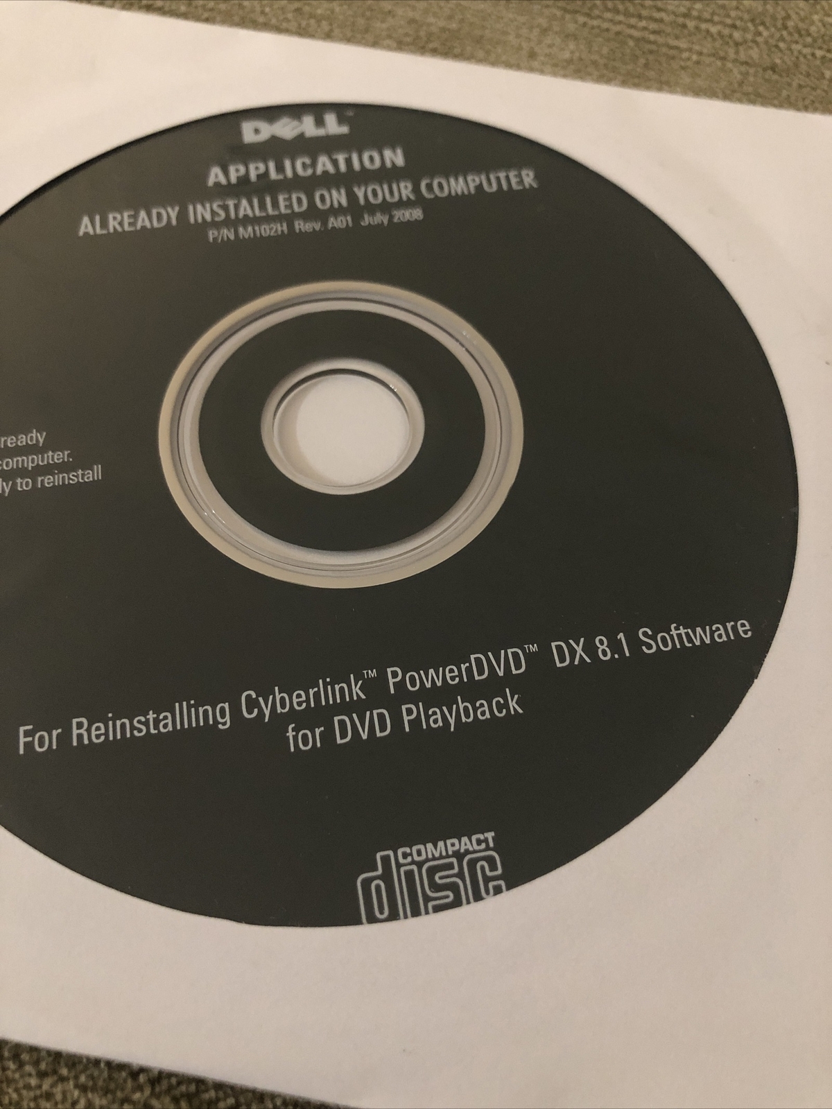 2008 Dell Application Reinstalling Cyberlink Power DVD DX 8.1 Software M102H