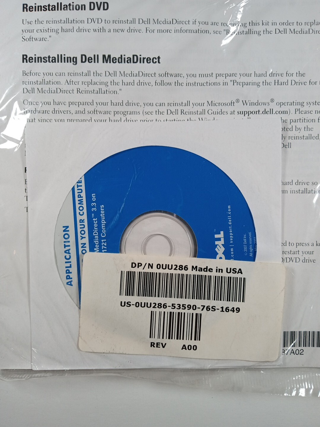 Dell Media Direct 3.3 Install CD and Instructions NEW SEALED