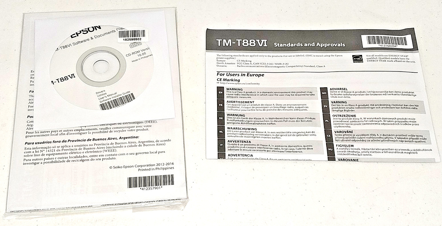 EPSON TM-T88VI Receipt Printer Software & Documents Disc v10.0, Drivers & Manual