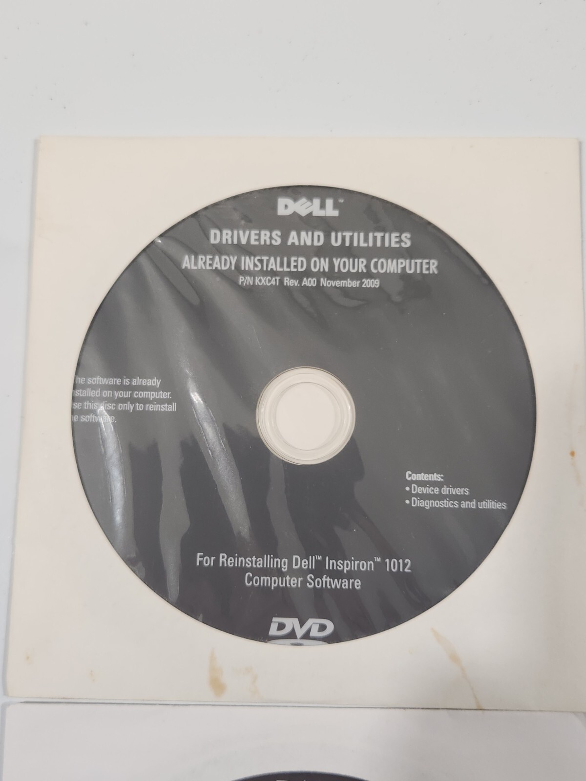 Dell Inspiron 1012 Drivers Utility Reinstall Disk, Works 9, ROXIO, word Perfect