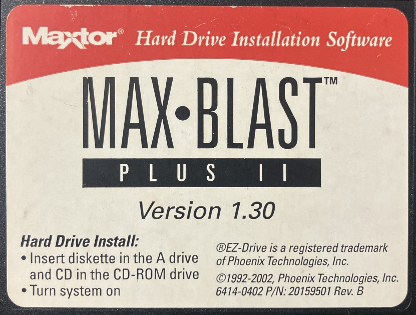Maxtor MaxBlast Plus v1.1M v1.30 Hard Drive Install Software
