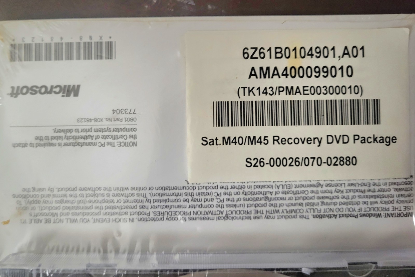 TK143 Toshiba Recovery And Applications / Drivers DVD Satellite M45 Series