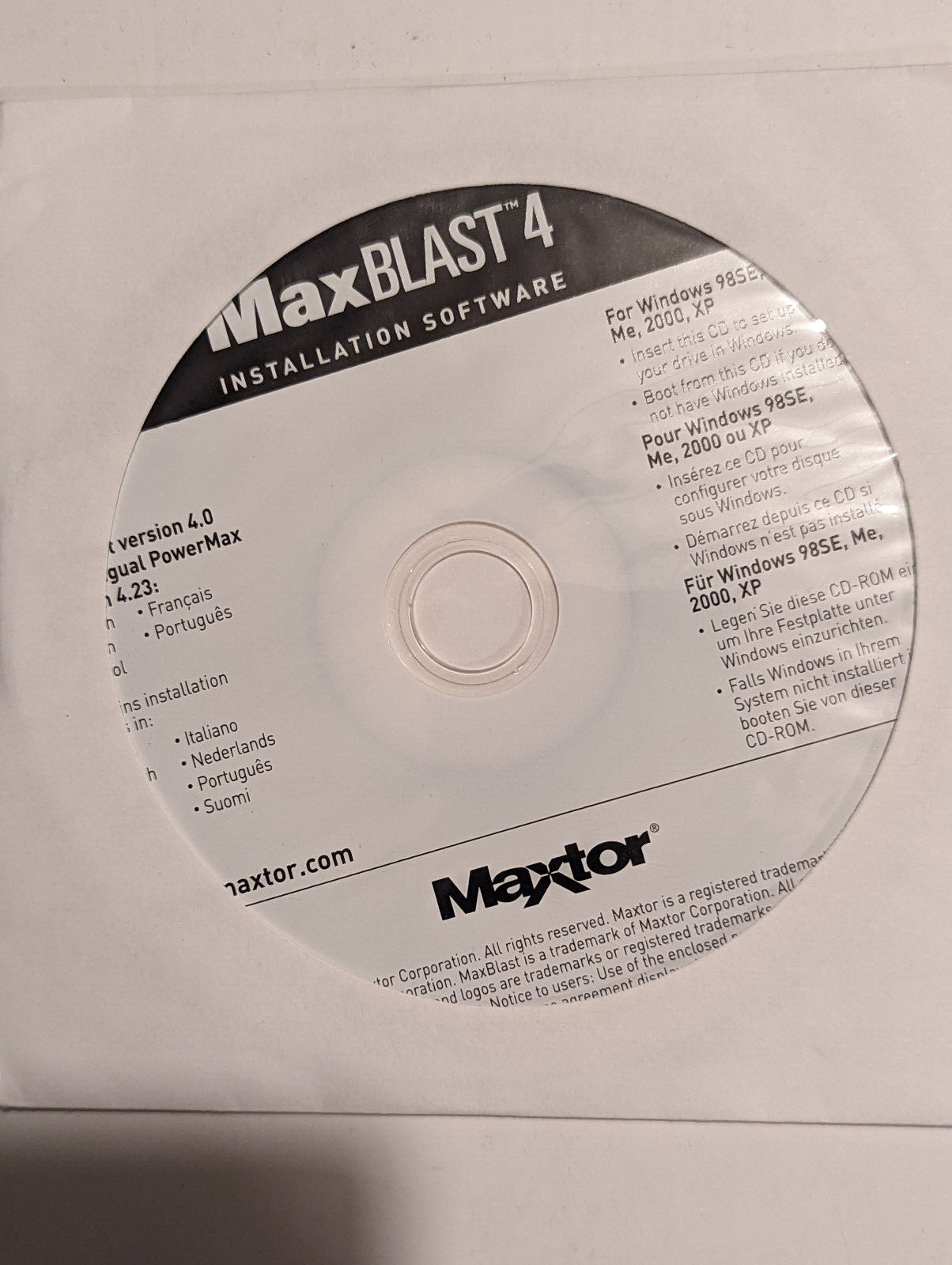 Maxtor MaxBlast 4 Software for Windows 98/Me/2000/XP