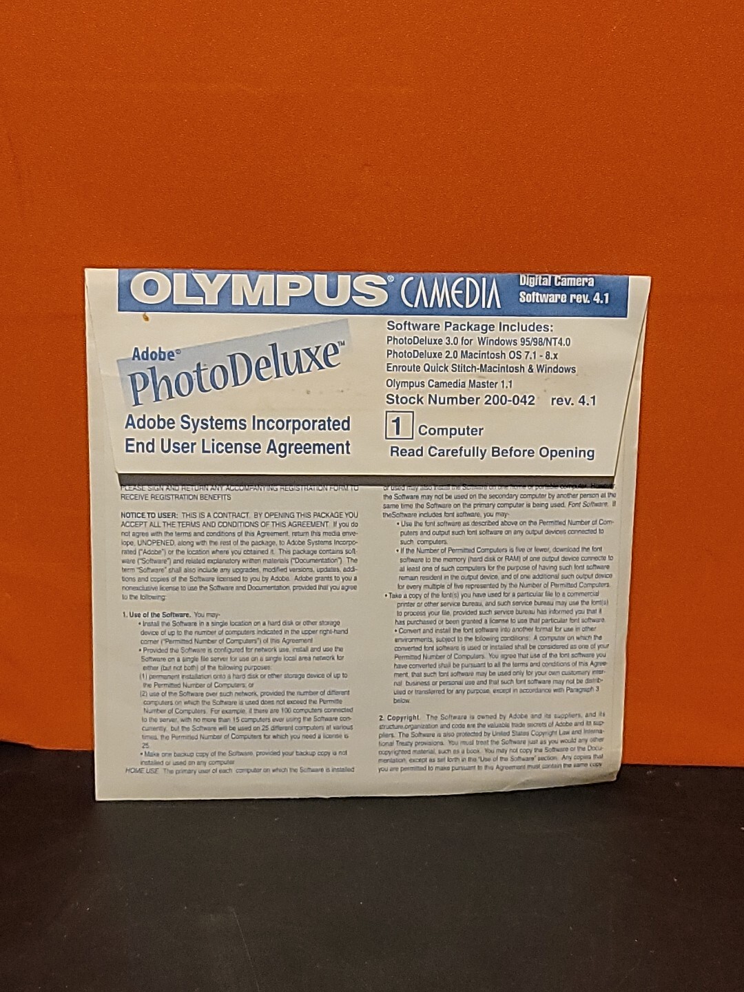 Vintage Olympus Camedia Adobe Photodeluxe Digital Camera Software Rev. 4.1