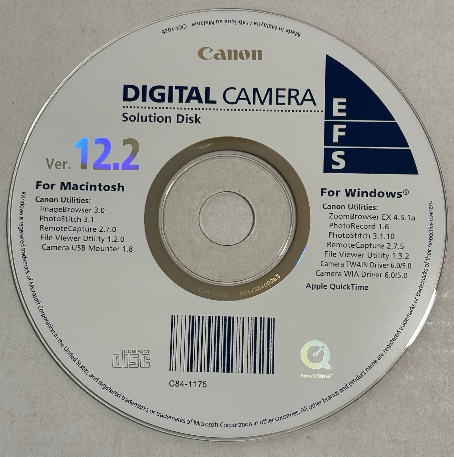 Canon Digital Camera Solution Disk Version 12.2 for Macintosh & Windows C84-1175
