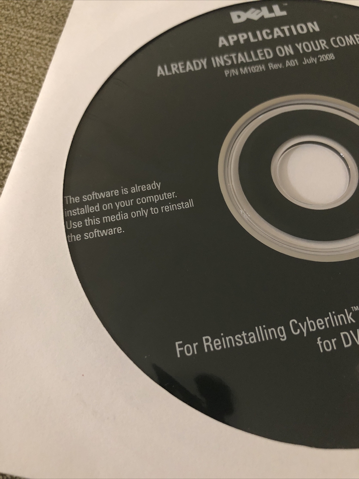 2008 Dell Application Reinstalling Cyberlink Power DVD DX 8.1 Software M102H