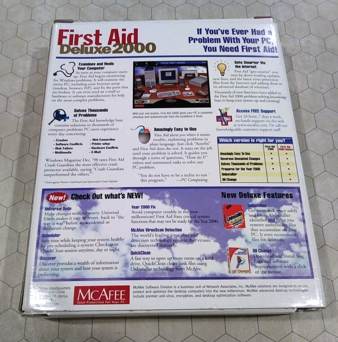 McAfee First Aid Deluxe 2000, Windows 95/98 CD-ROM, 1998