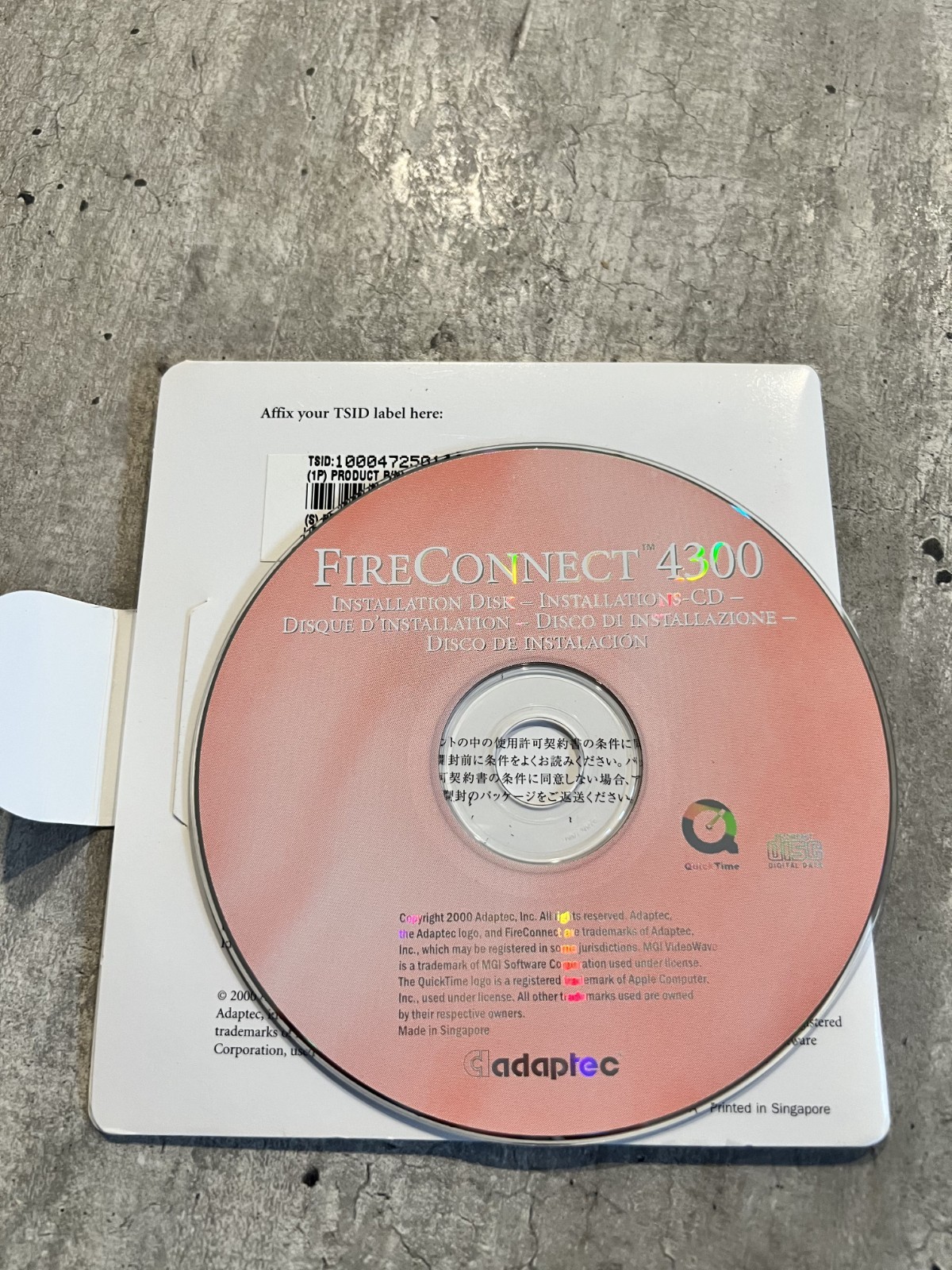 Adaptec FireConnect 4300 Installation Disk QuickTime W/ product Key