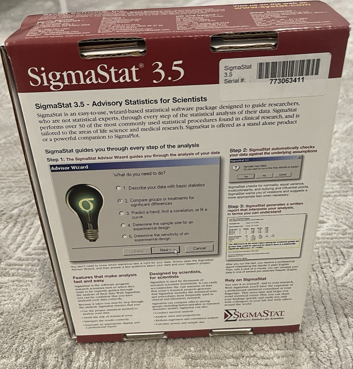 SYSTAT Sigmastat 3.5 Advisory Statistics for Microsoft Windows XP, 2000, NT 4.0