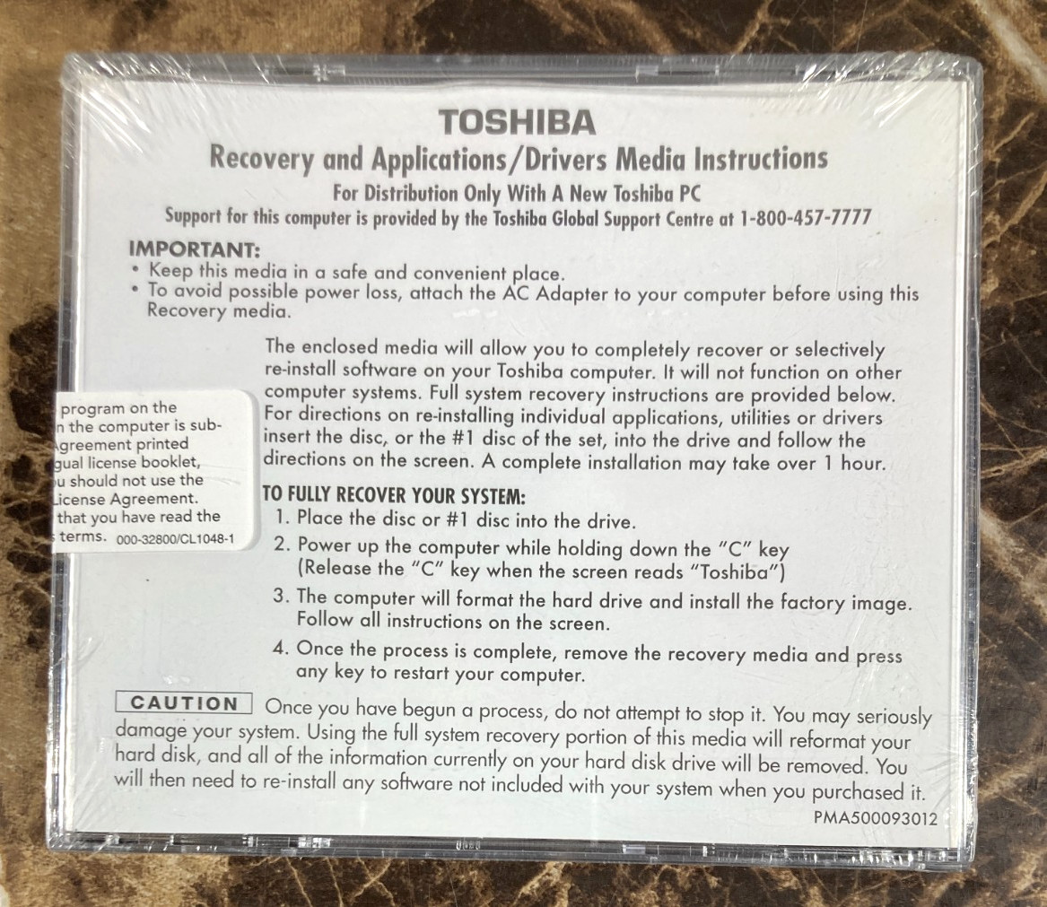 Toshiba Satellite A210 Laptop Recovery Applications/Driver CD-Rom NEW Vista