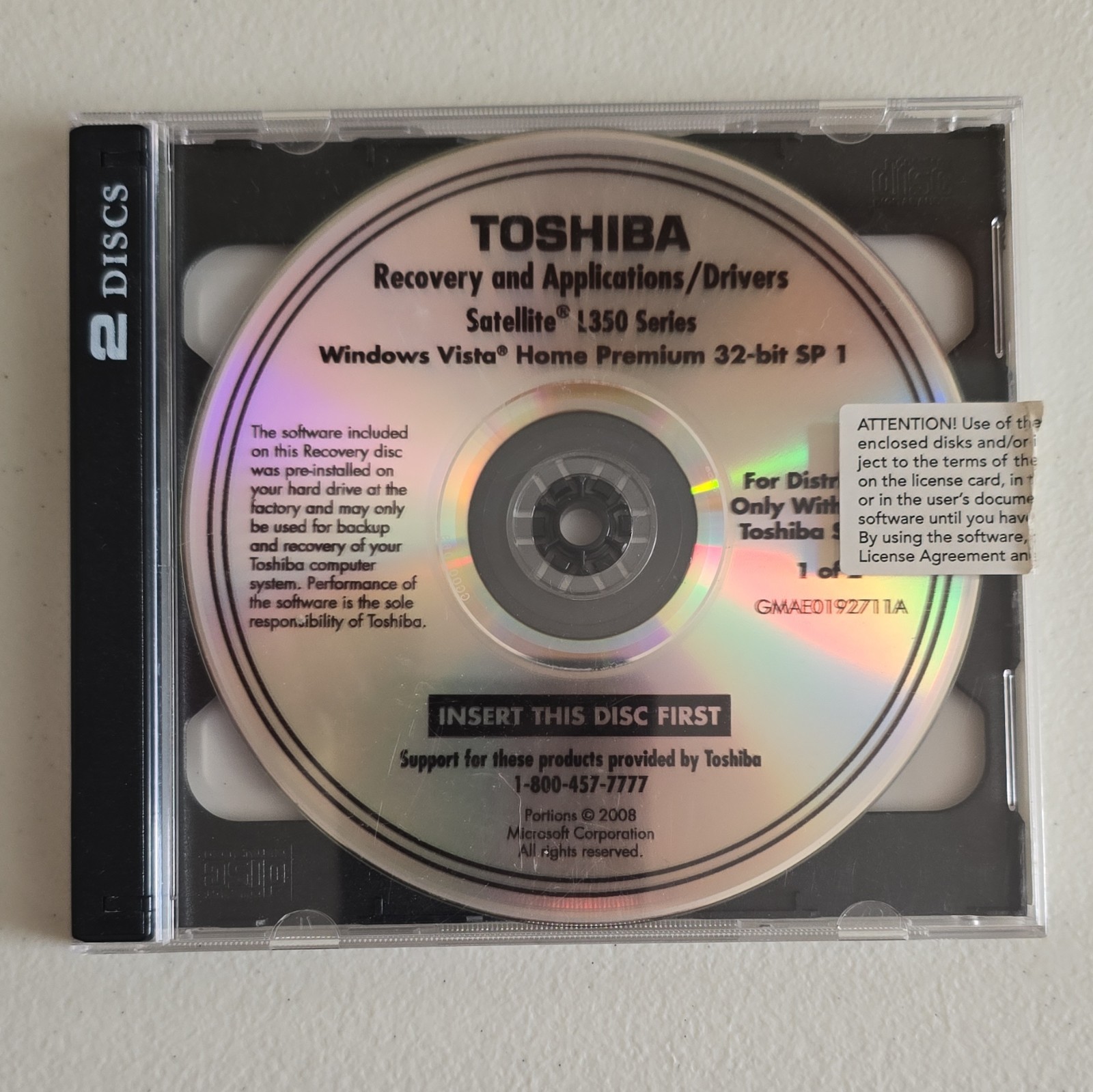 Toshiba Recovery and App/Driver L350 series Vista Home Premium 32-bit