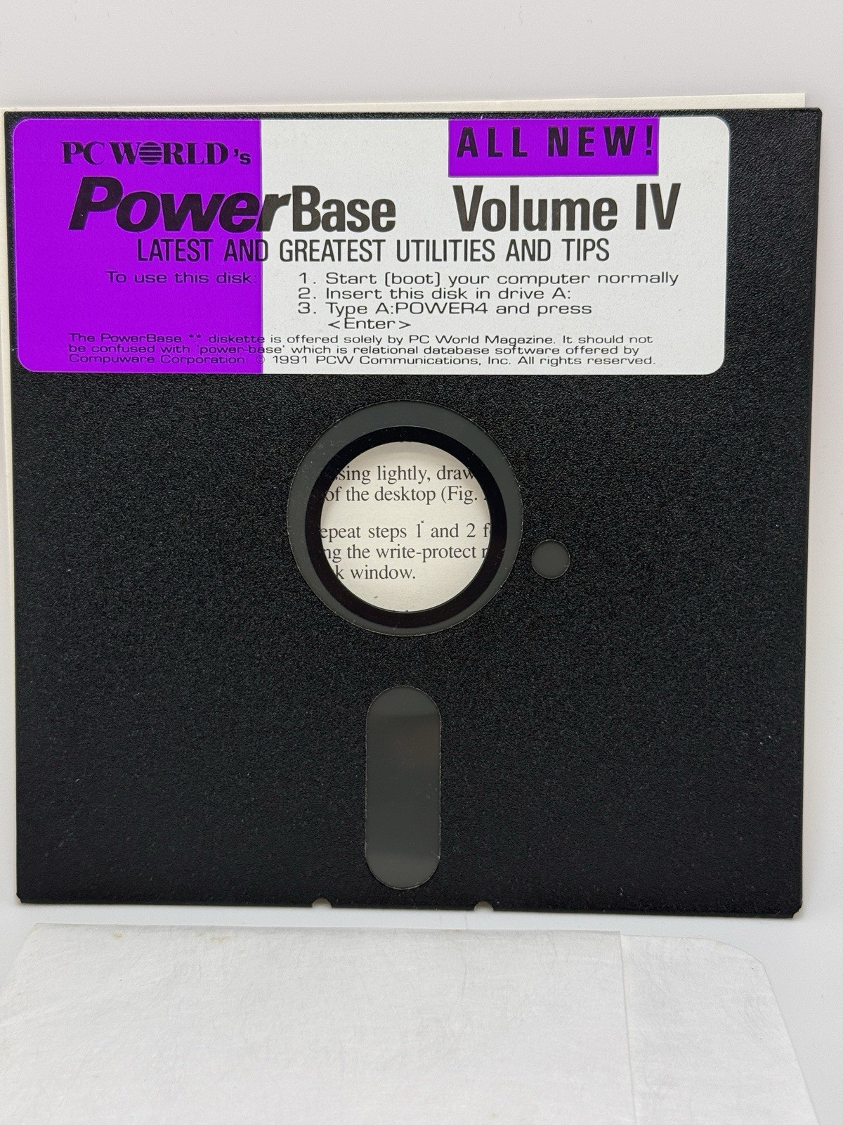 PowerBase Volume IV 5.25 Floppy Disk 1991 Utilities & Tips PC World Vintage