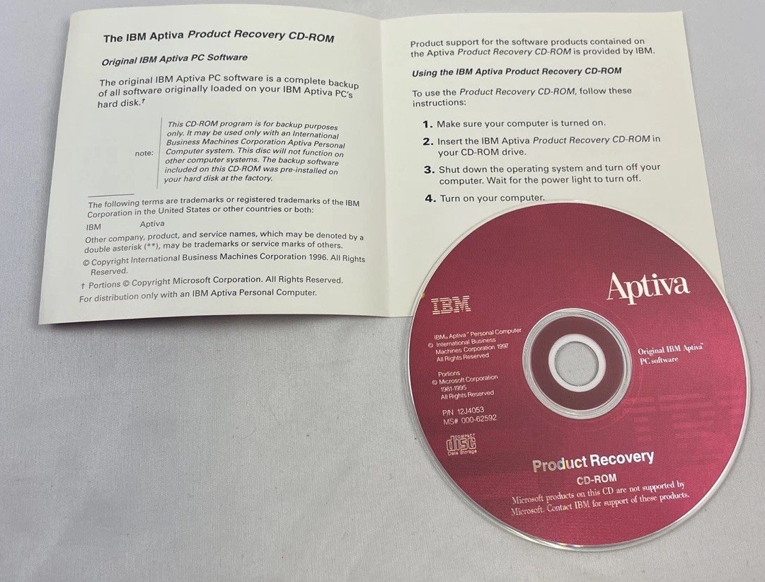 IBM Aptiva Product Recovery And Diagnostics and Utilities CD