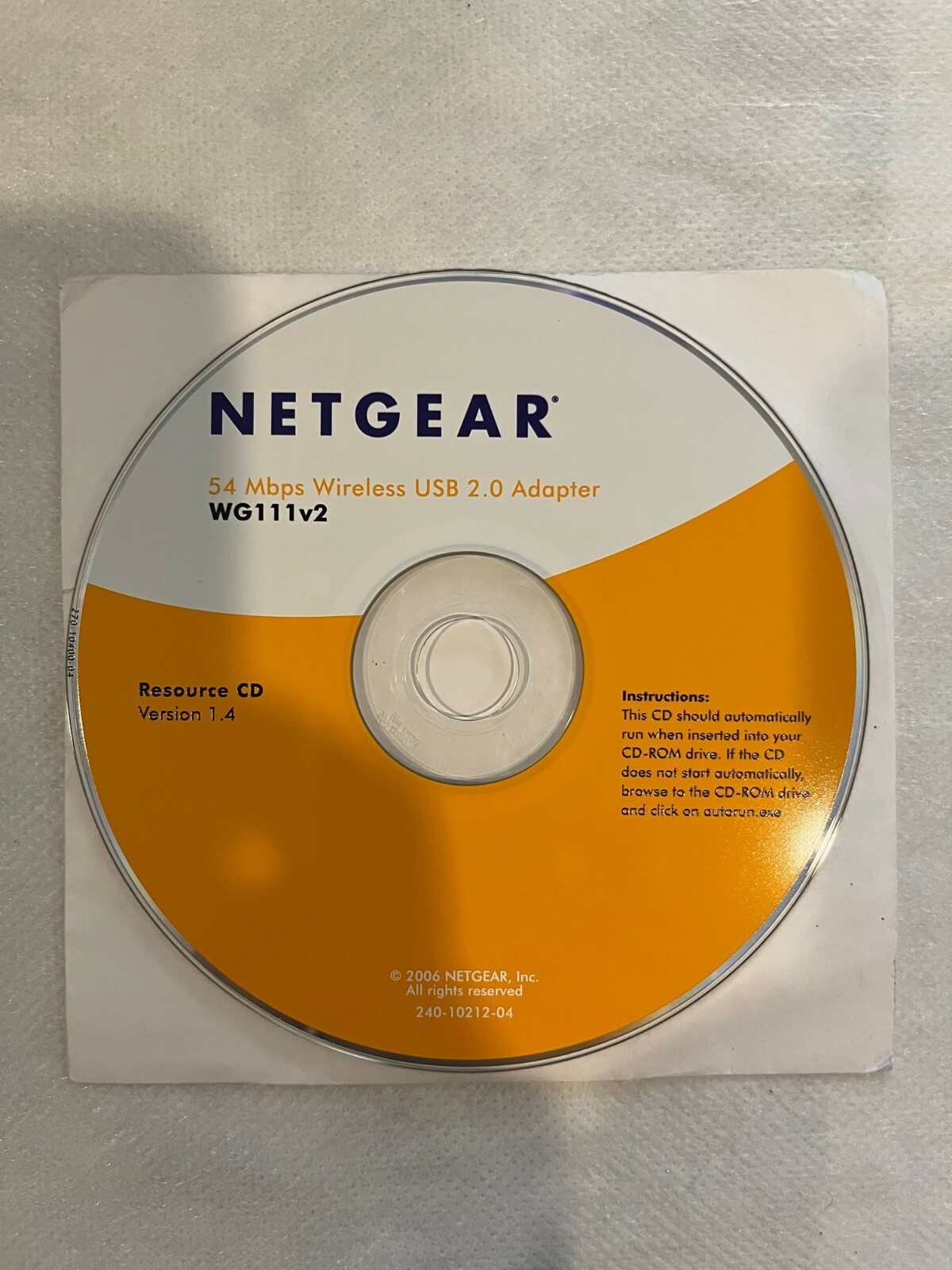 Netgear 54 Mbps Wireless USB 2.0 Adapter WG111v2 Resource CD