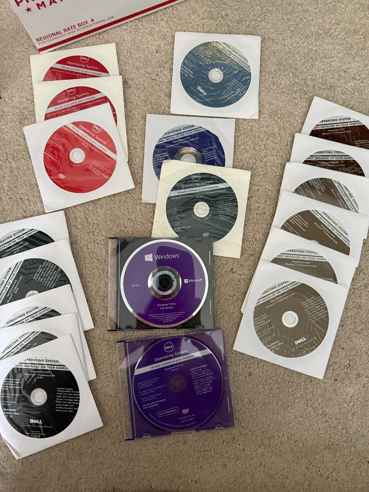 Lot of 19 OEM Dell Reinstallation cd dvd , Vista, 7, 8, 10 32b 64b Pro