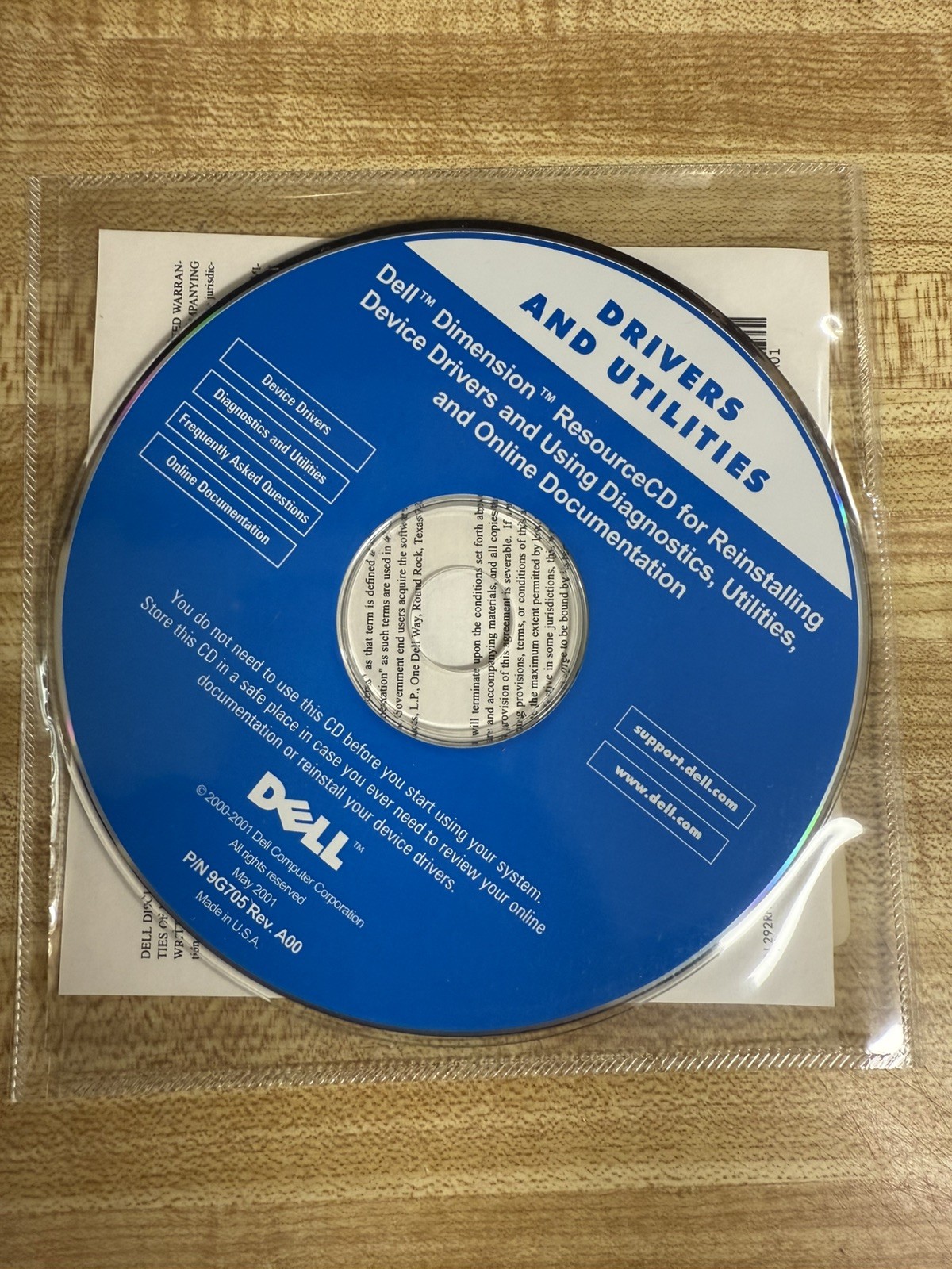Dell May 2001 Original OEM OptiPlex ResourceCD Drivers, Diagnostics, Utilities