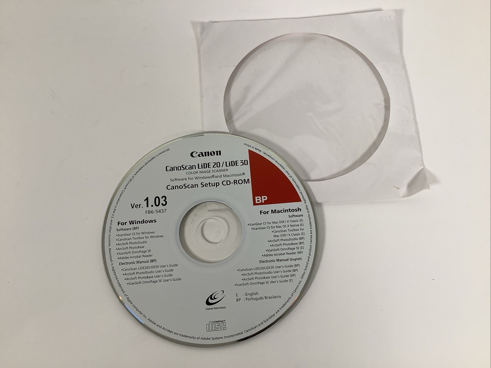 Canon CanoScan Lide 20 / Lide 30 Version 1.03 Setup CD ROM