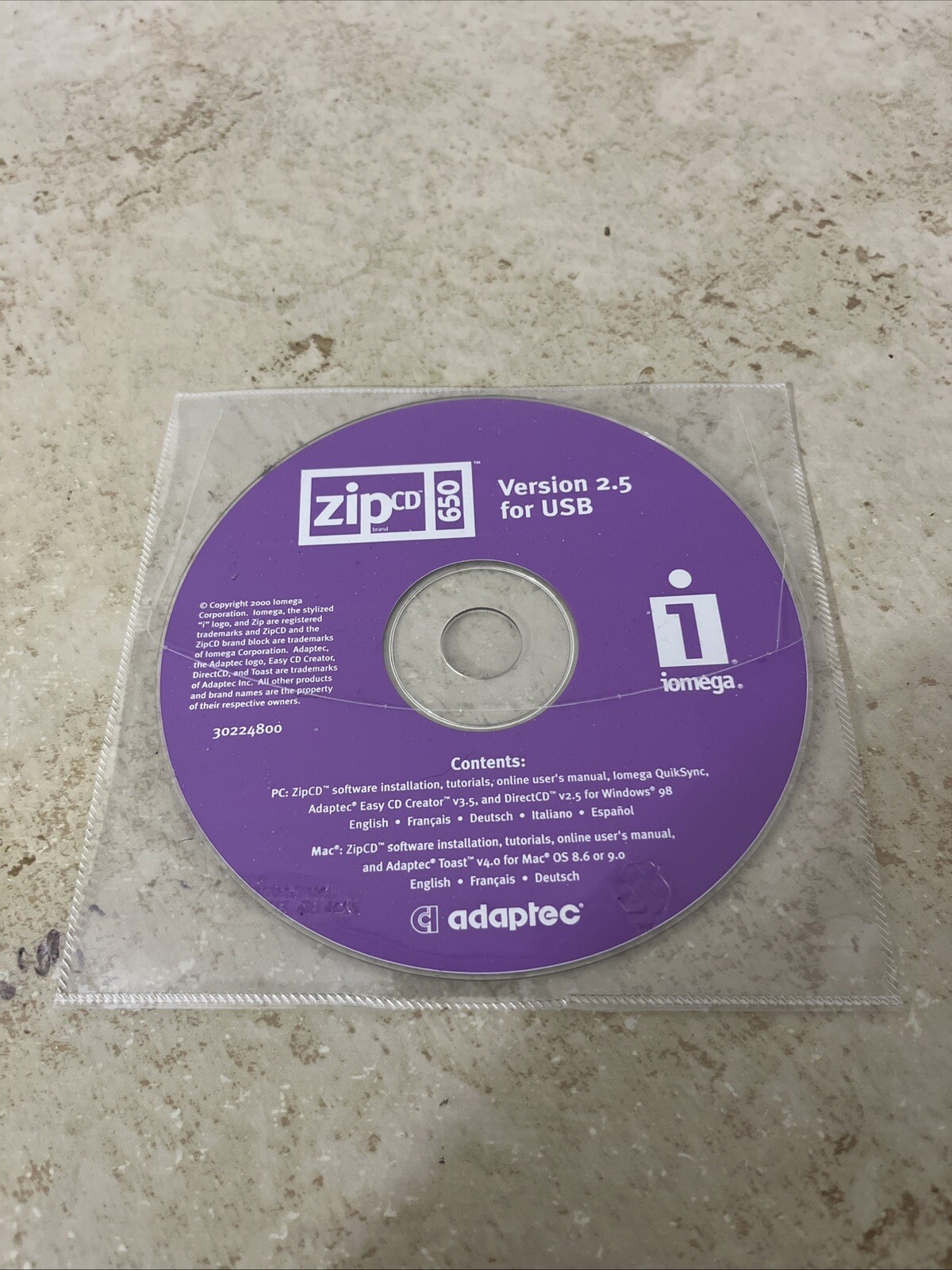 Adaptec Iomega ZipCD 650 Application CD Version 2.5 For USB