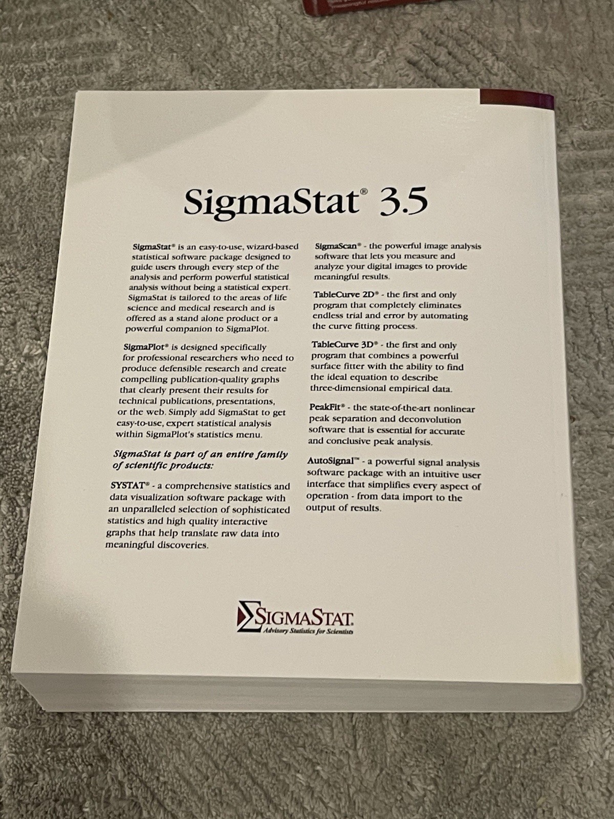 SYSTAT Sigmastat 3.5 Advisory Statistics for Microsoft Windows XP, 2000, NT 4.0