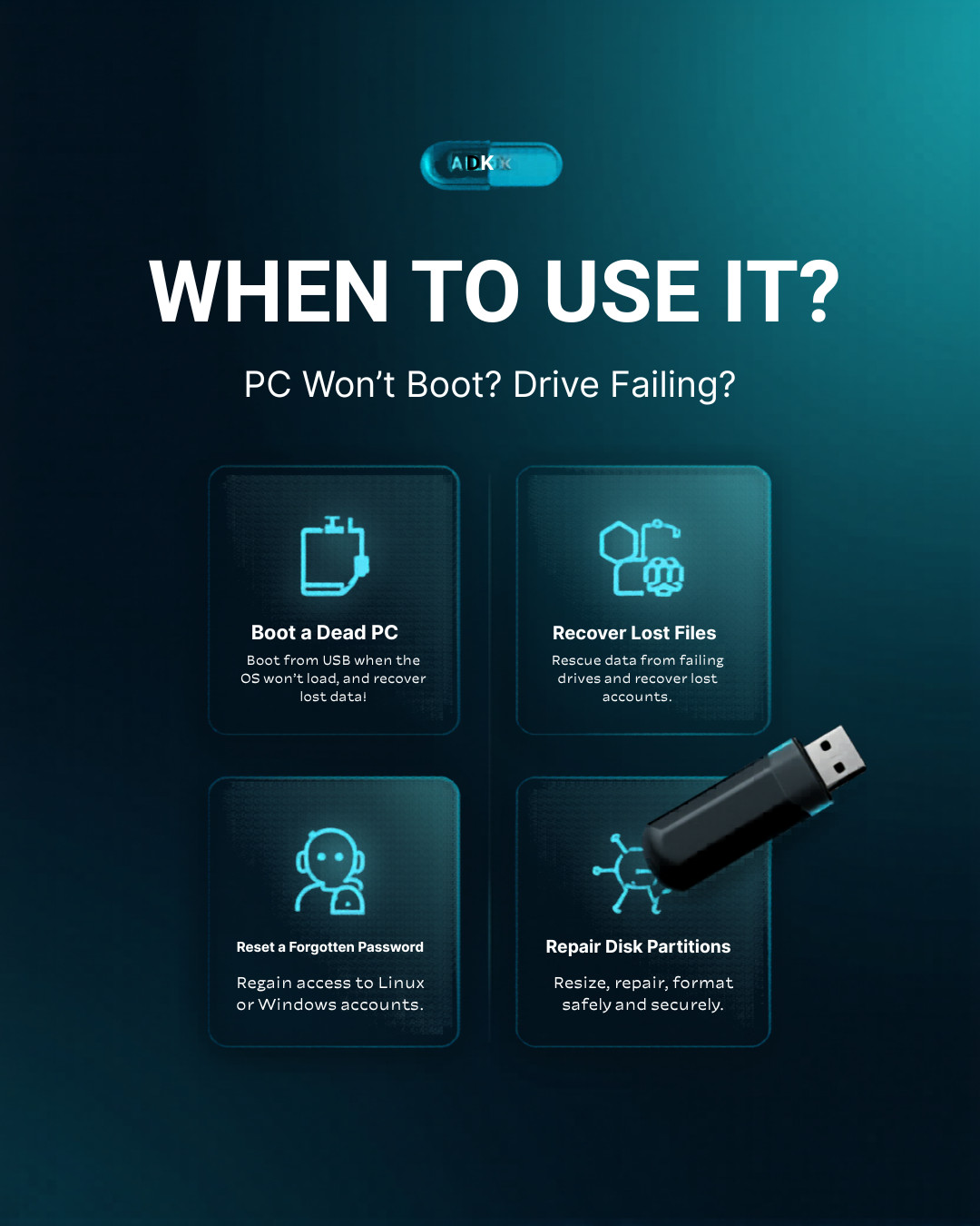SystemRescue 13 Linux Bootable USB – PC Repair Recovery Live Toolkit 64-bit