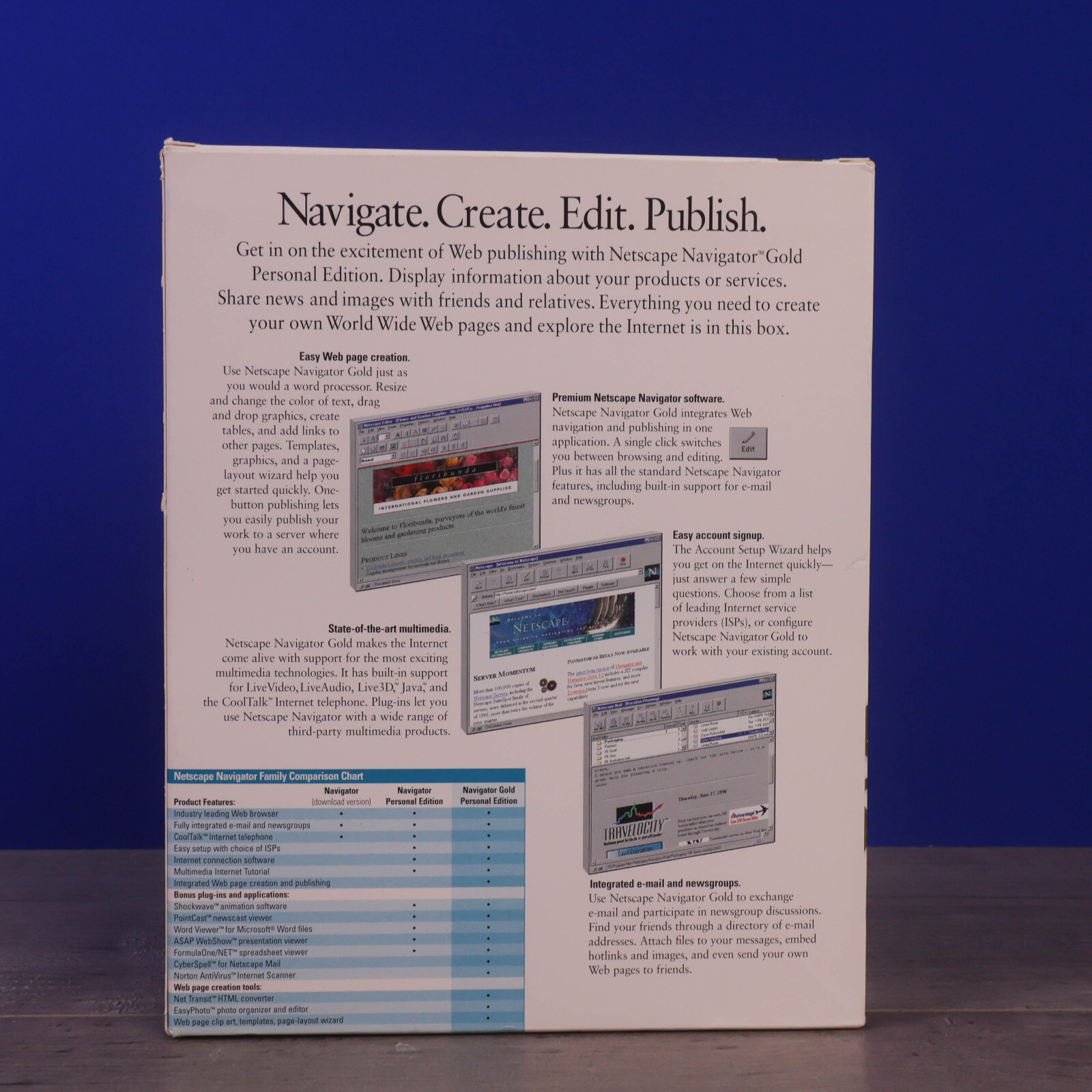 Vtg NETSCAPE NAVIGATOR Gold Browser BIG BOX COMPLETE Windows 95 & 3.1 CD 1996