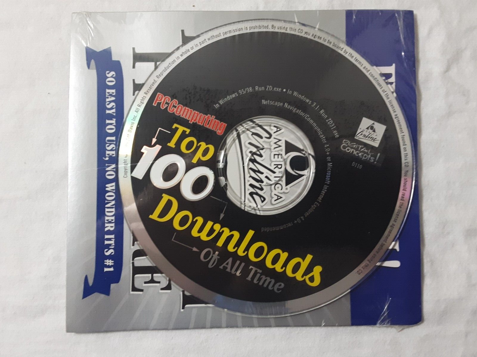 retro 1999 CD-Rom PC Computing Top 100 Downloads FREE SHIPPING rare AOL trial
