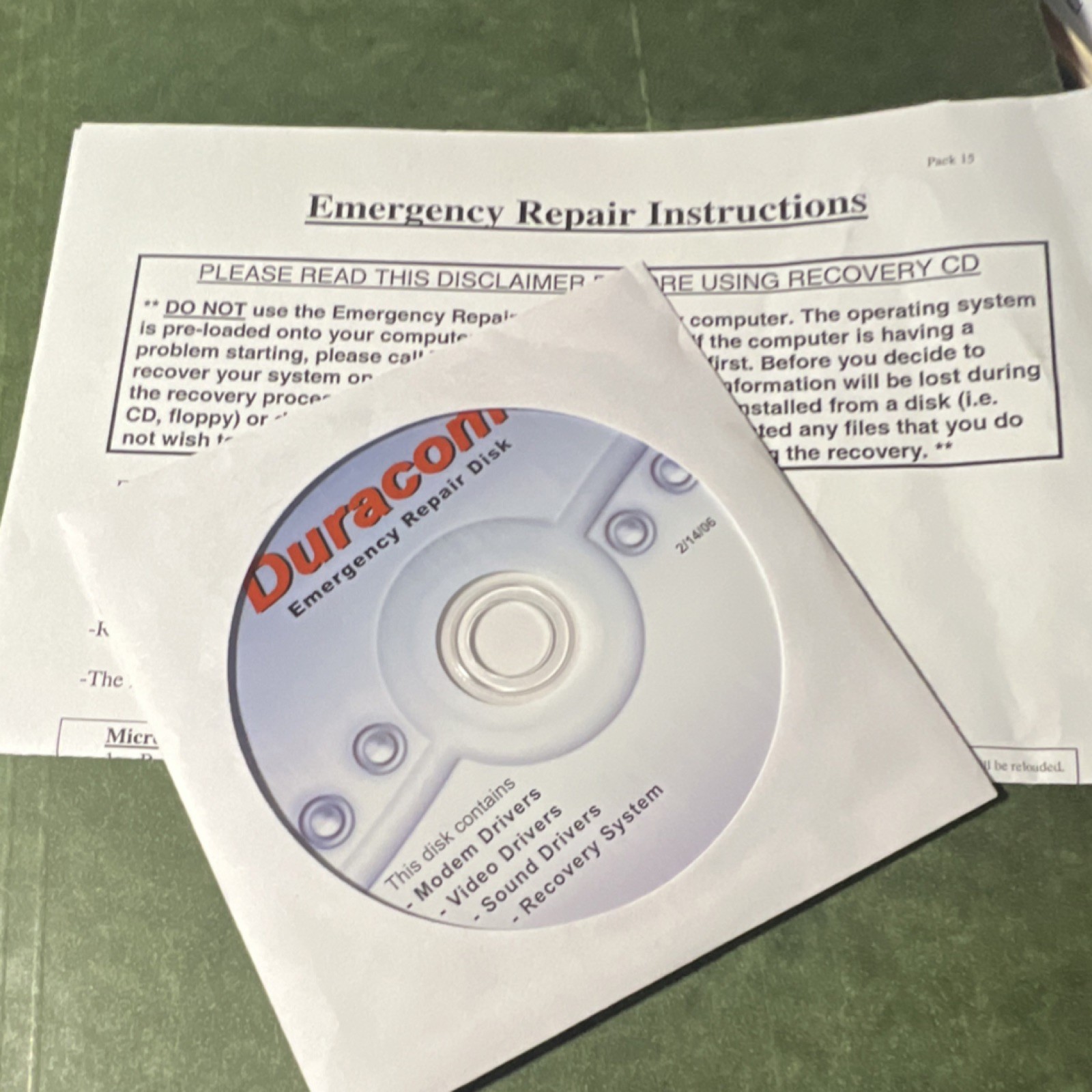 Duracom Emergency Repair Disk Drivers Update Recovery System CD