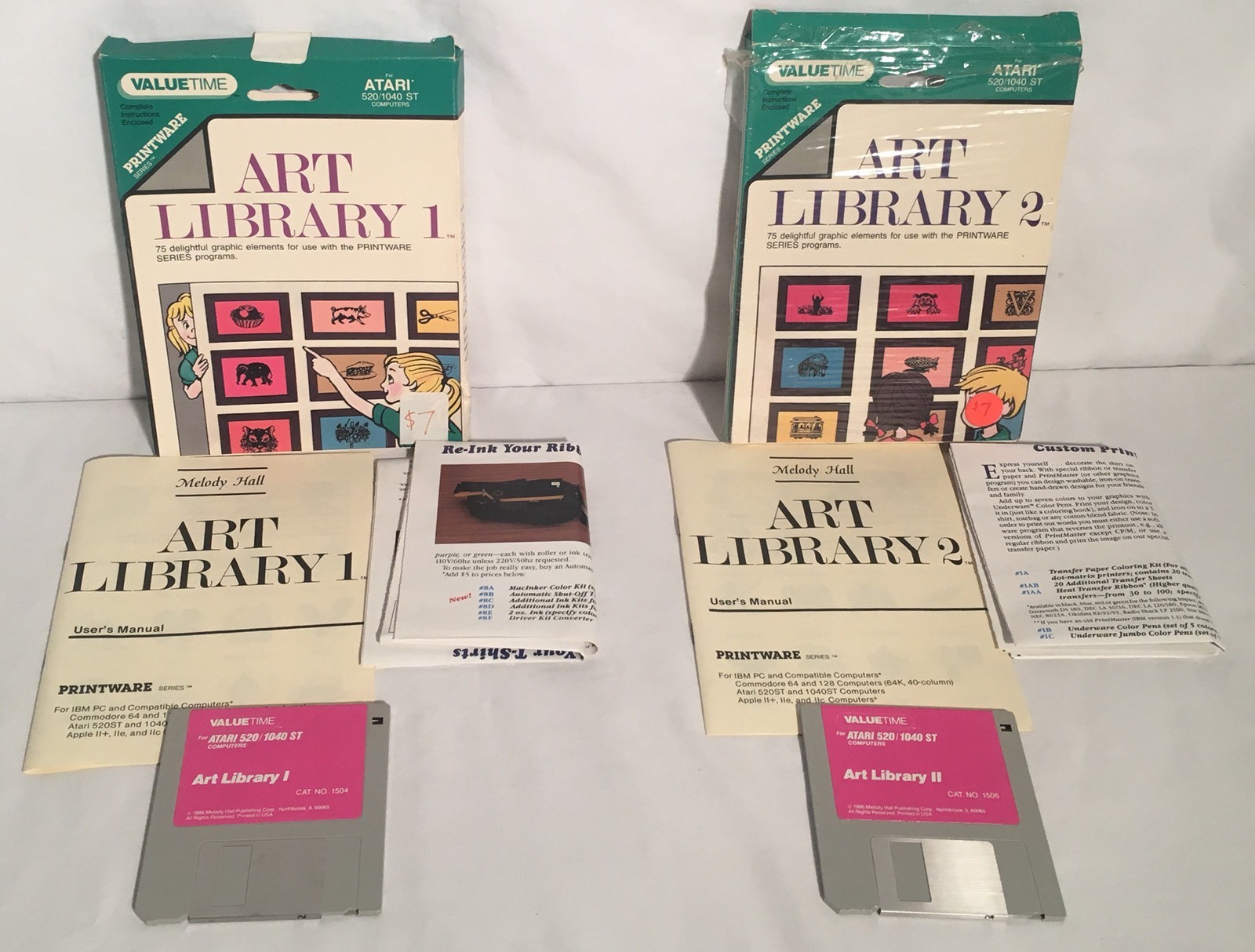 ART LIBRARY 1 & 2 Atari ST 3.5″ Floppy Disk Software Boxed W/ Manual CIB