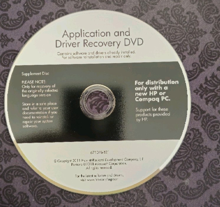 HEWLETT PACKARD APPLICATION AND DRIVER RECOVERY DVD + MEDIA WINDOWS 7(64BIT)