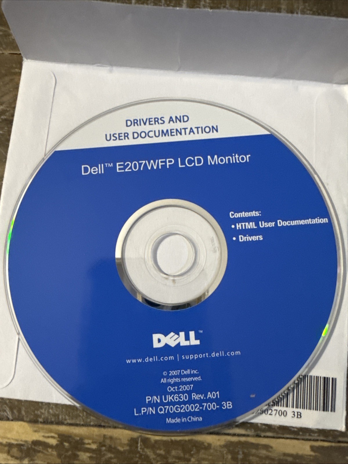 Dell Drivers & Documentation E207WFP LCD Monitor Software PC Cd Rom