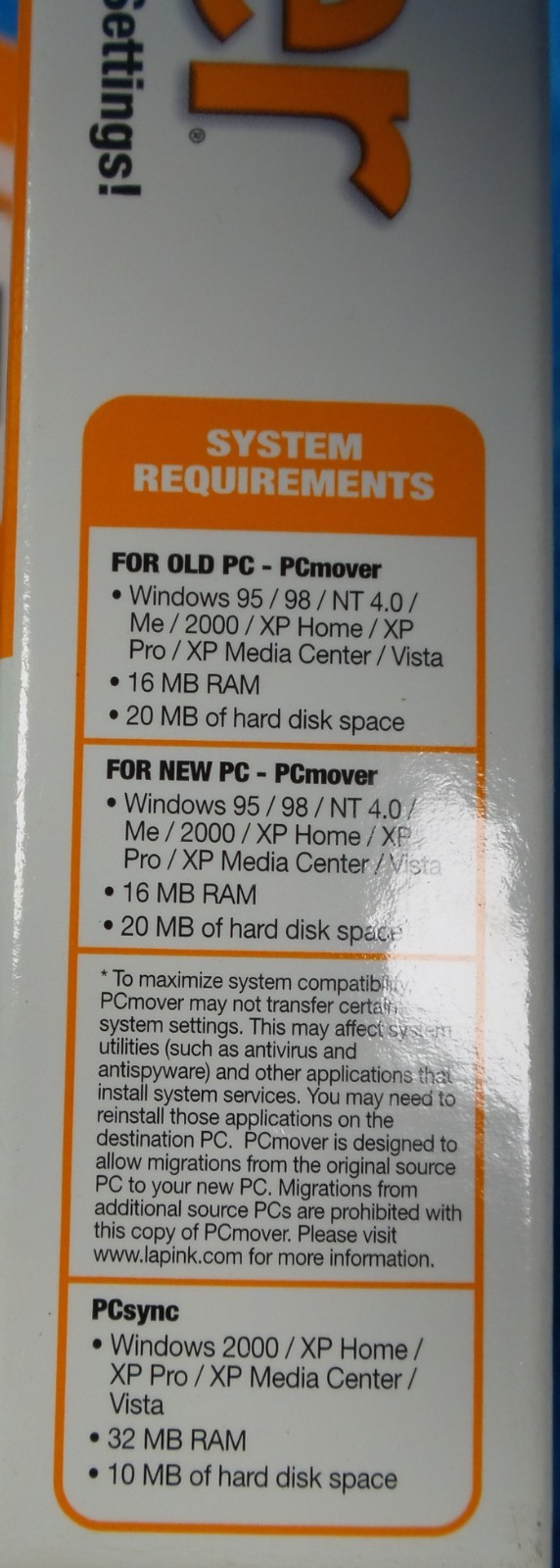 Laplink PC Mover Software Moving Kit Edition, Windows 95,98, XP & Vista – NEW