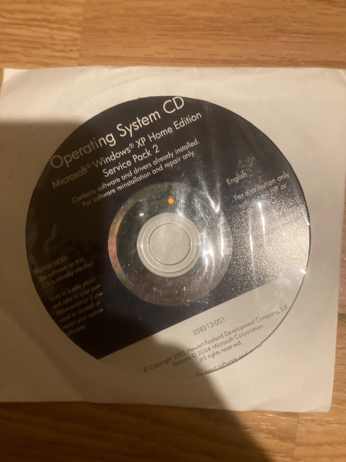 HP Operating System CD Microsoft Windows XP Professional Service Pack 2 358214-0