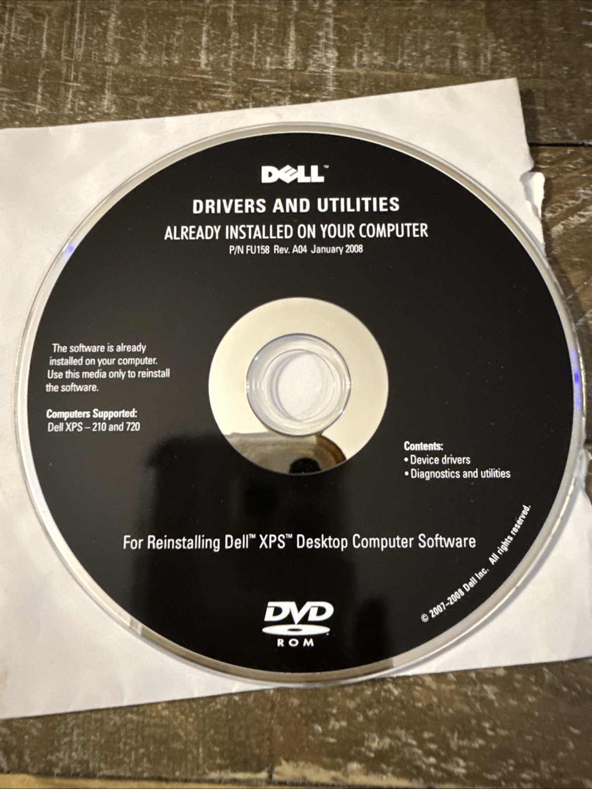 Dell Drivers & Utilities XPS Desktop Computer Software PC Cd Rom