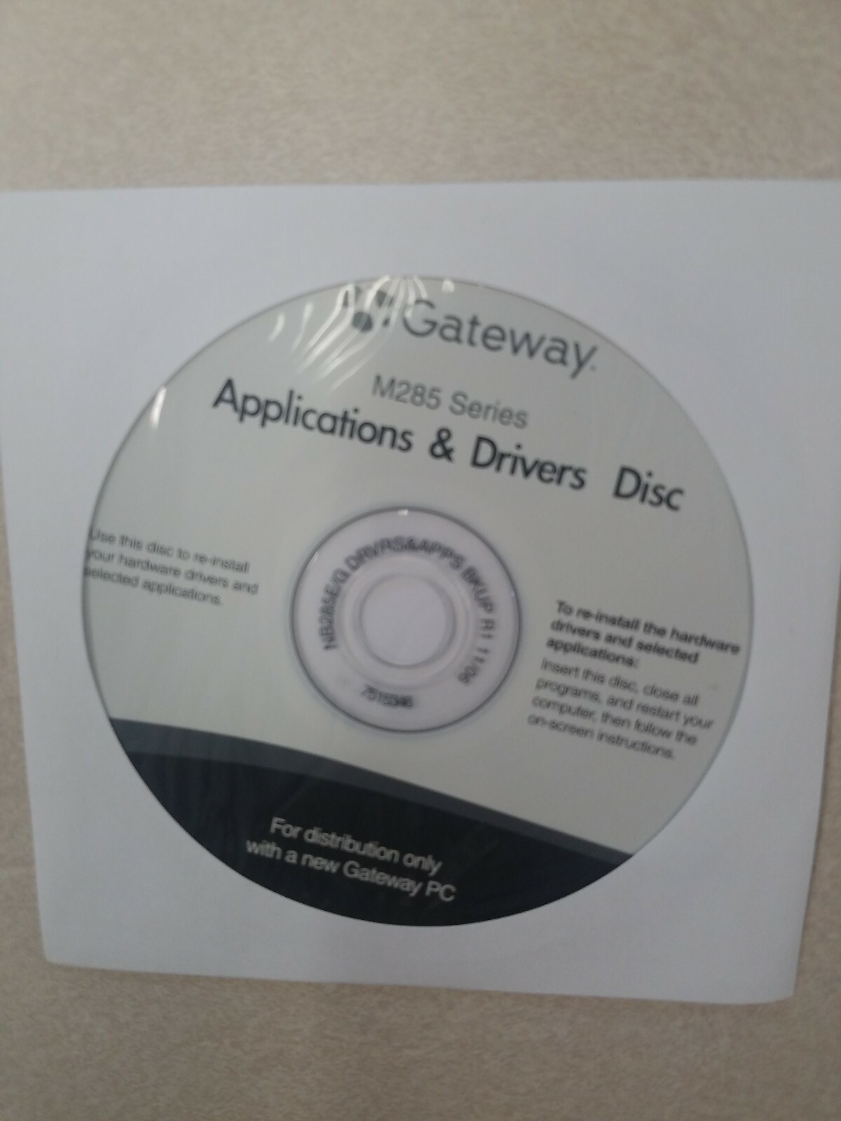 Gateway M285 Series Applications & Driver Disc NB285e/G