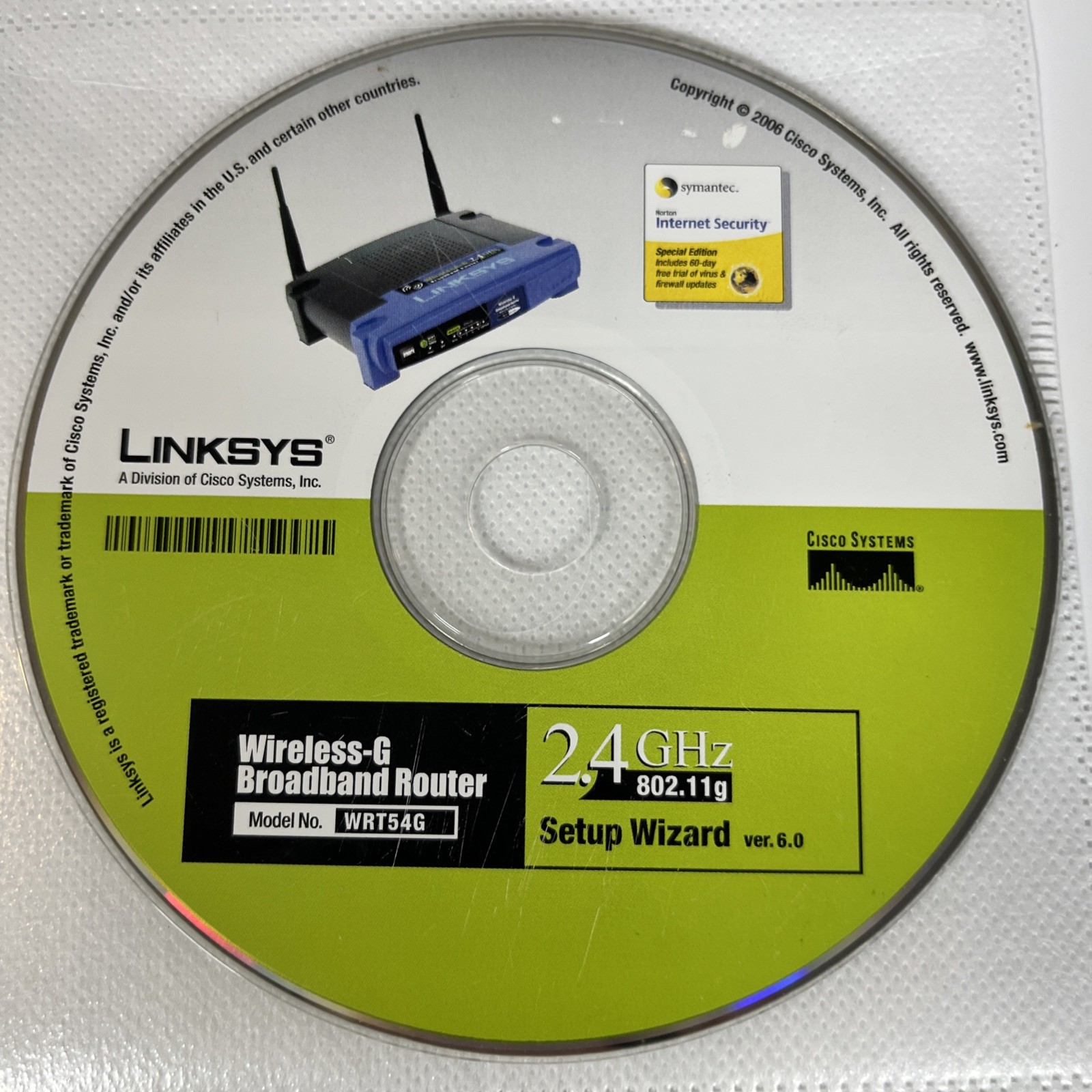 Linksys Wireless-G Broadband Router WRT54G Setup Wizard 6.0 2.4 GHz