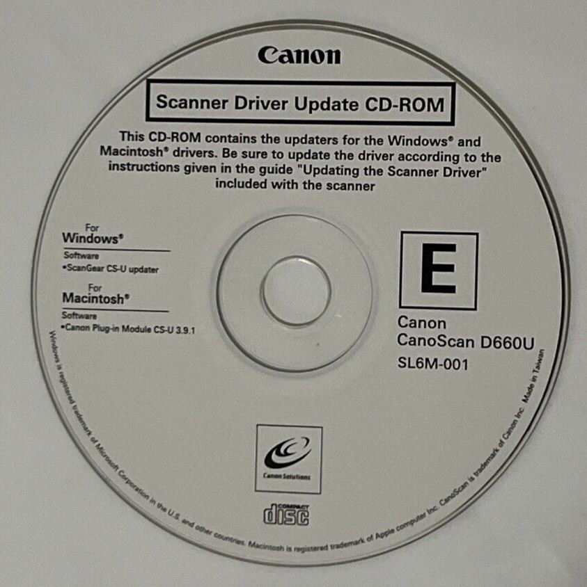 Canon Canoscan D660U SL6M-001 Flatbed Scanners Driver UPDATE CD-ROM CS-U UPDATER