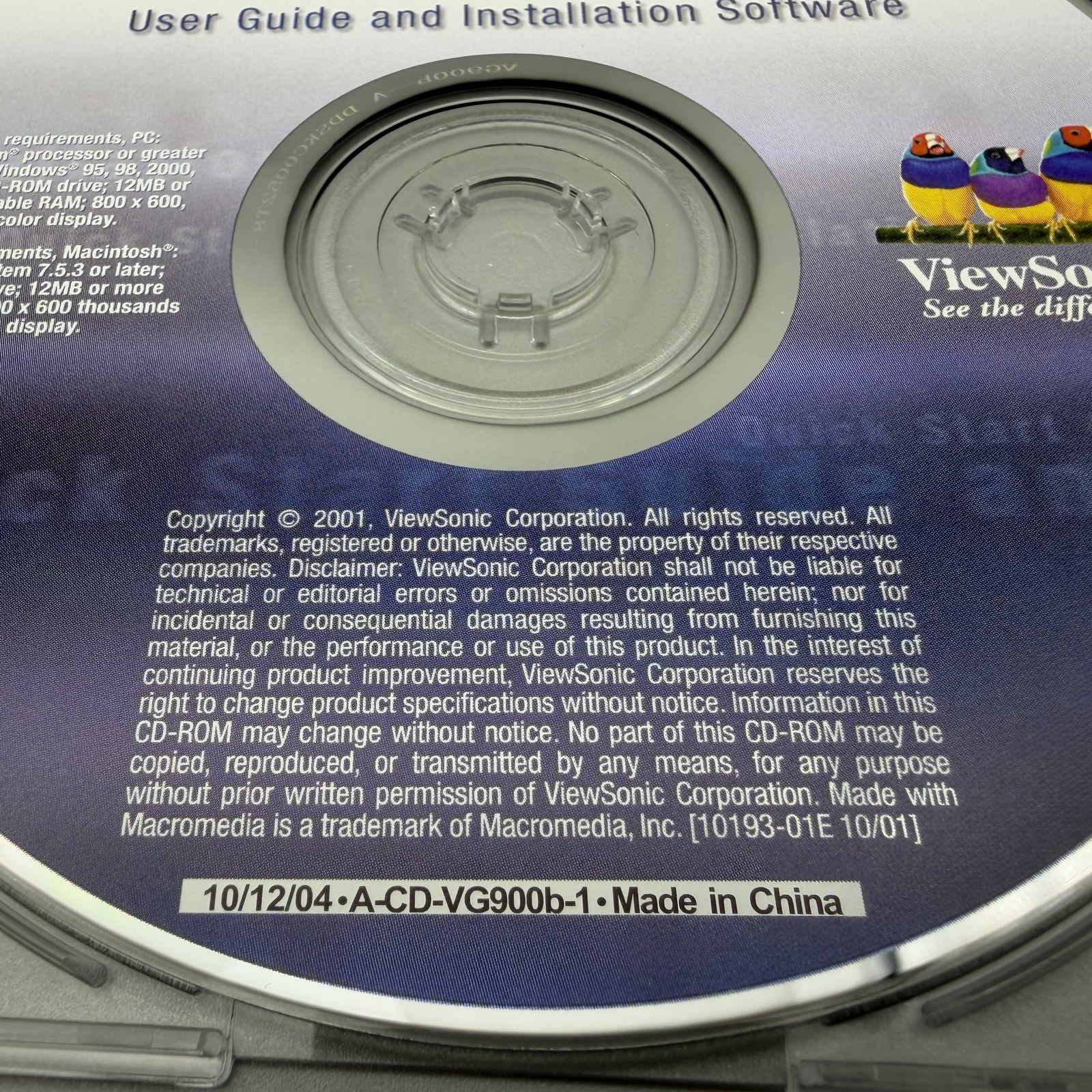 Vintage 2001 ViewSonic Wizard VG900b Monitor LCD Software Drivers CD-ROM Win Mac