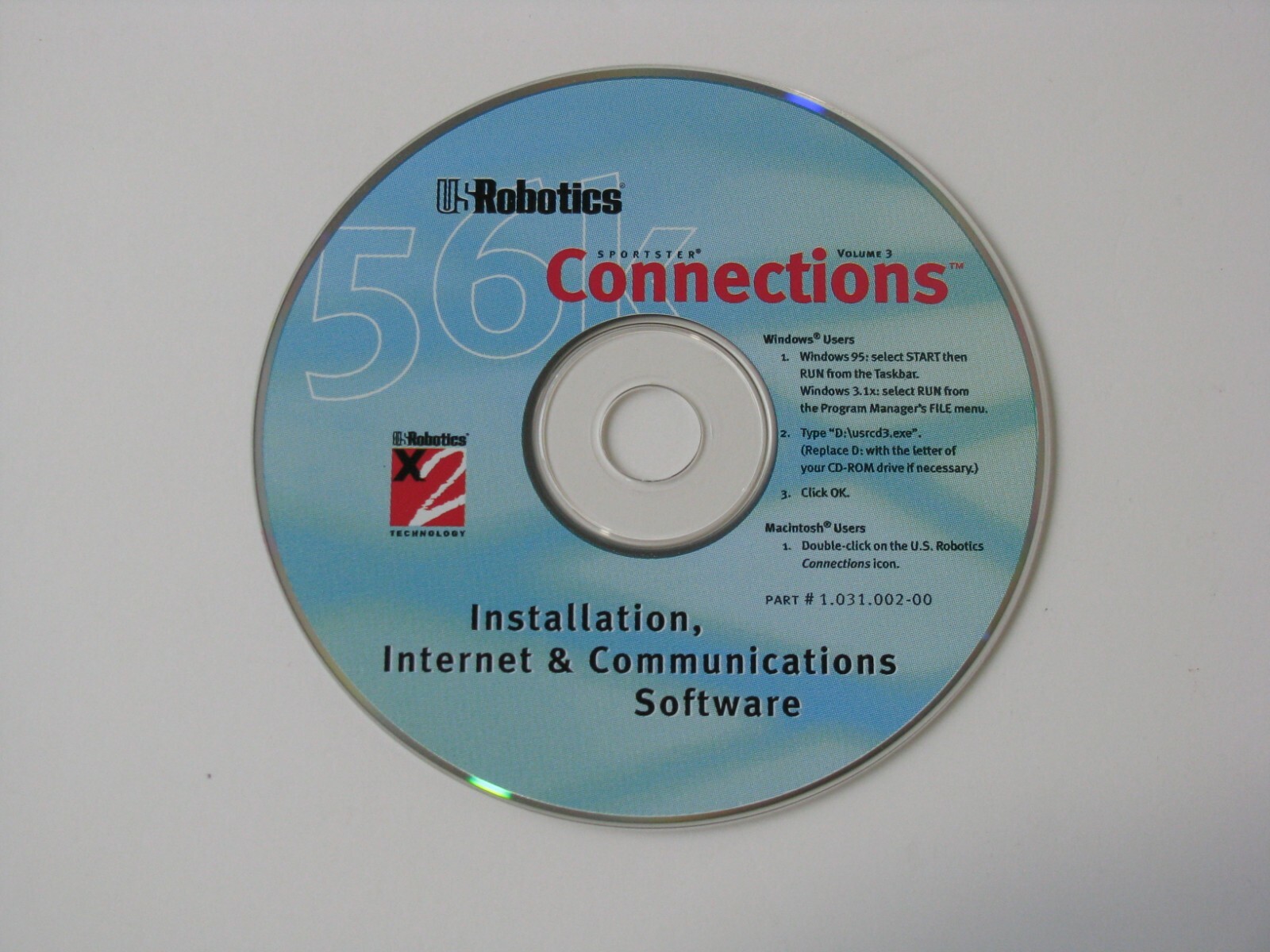1 U.S. Robotics 56k Sportster Connections Volume 3 Windows Mac PC Software Disk