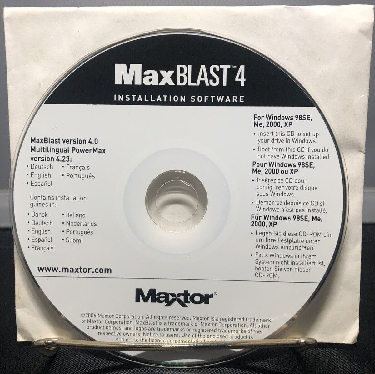 Maxtor 2006 Max Blast 4 Installation Software CD-ROM Multilingual Power Max 4.23