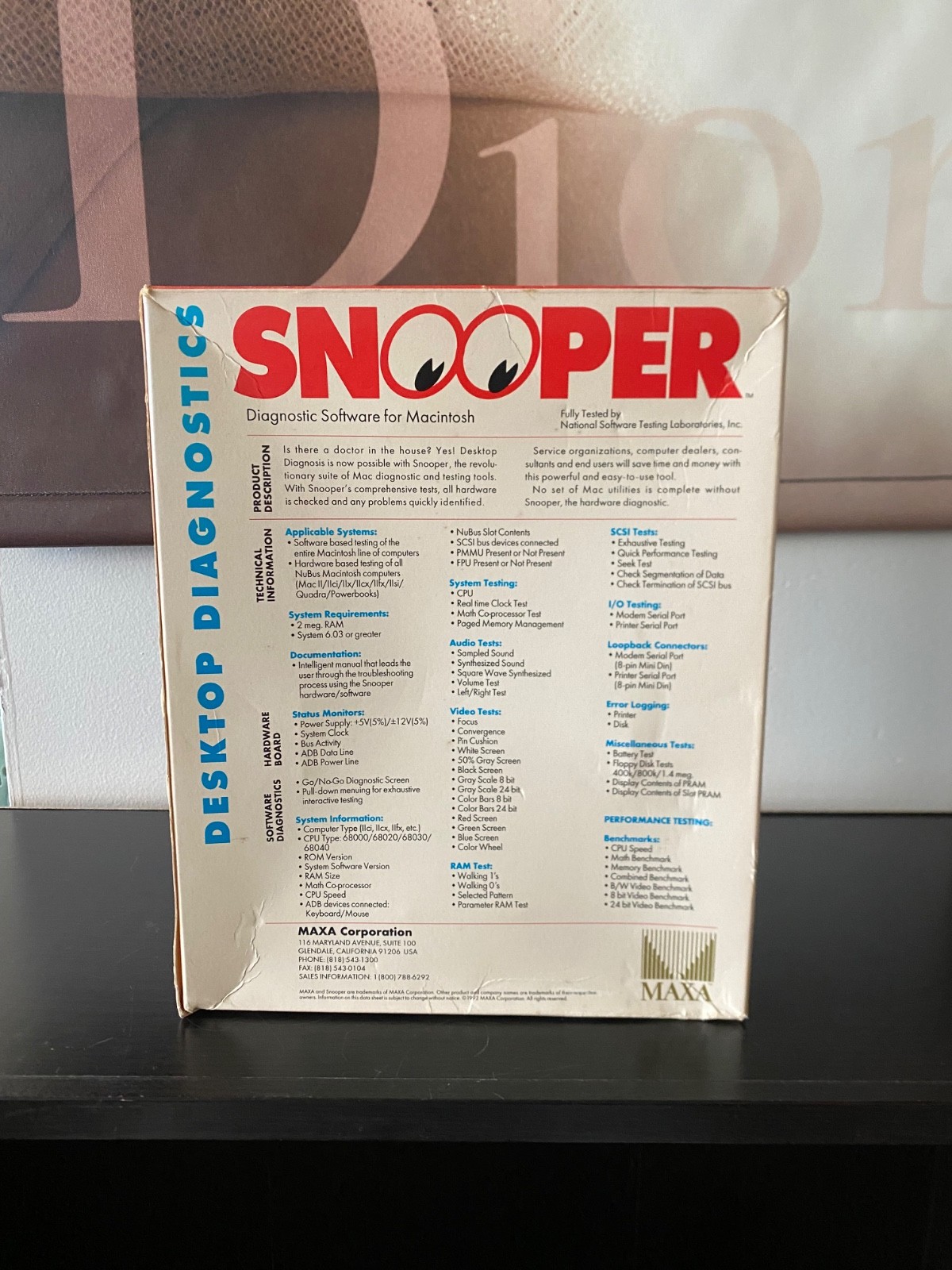 RARE 1992 Maxa Snooper Desktop Diagnostics For Macintosh NEW Open Box
