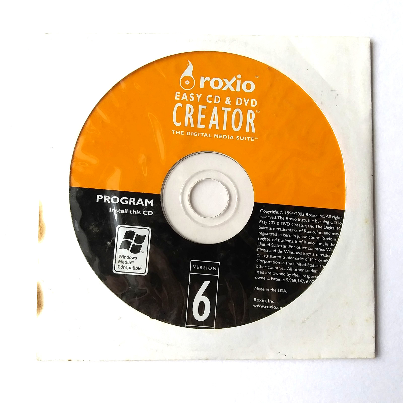 Roxio Easy CD & DVD Creator 6 Program Disc Windows XP Media Suite Software