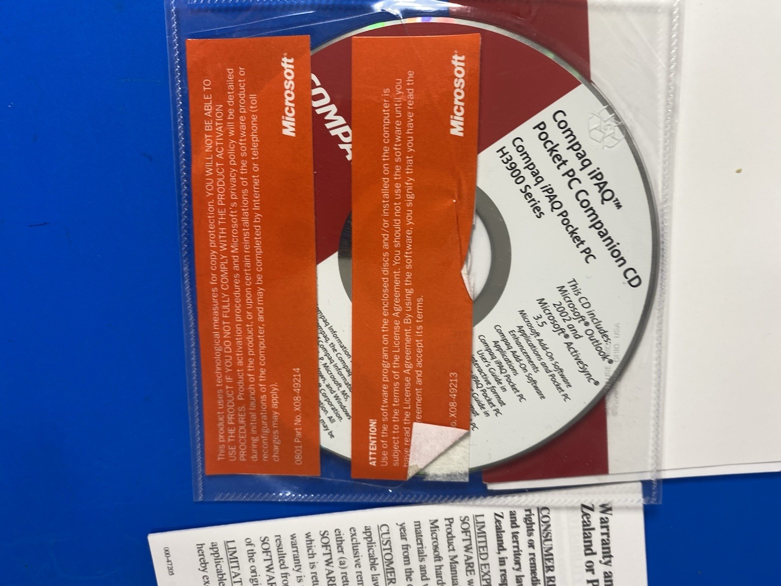 Compaq iPAQ Pocket PC H3900 Series Companion CD-ROM (2002) W/ Manual Guide