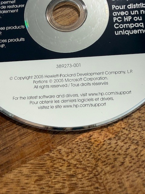 HP PC Hewlett Packard Application Driver Recovery DVD 2005 389273-001 Disc