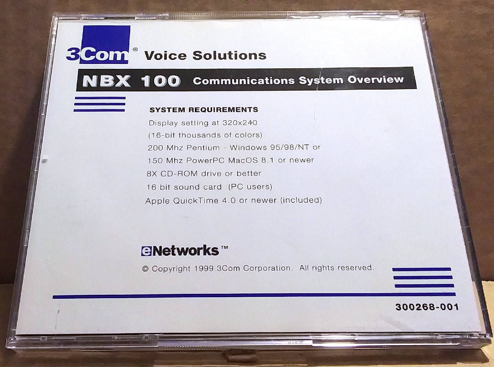 3 COM ENETWORKS 1999 VOICESOLUTIONS NBX 100 CD ROM 300268-001