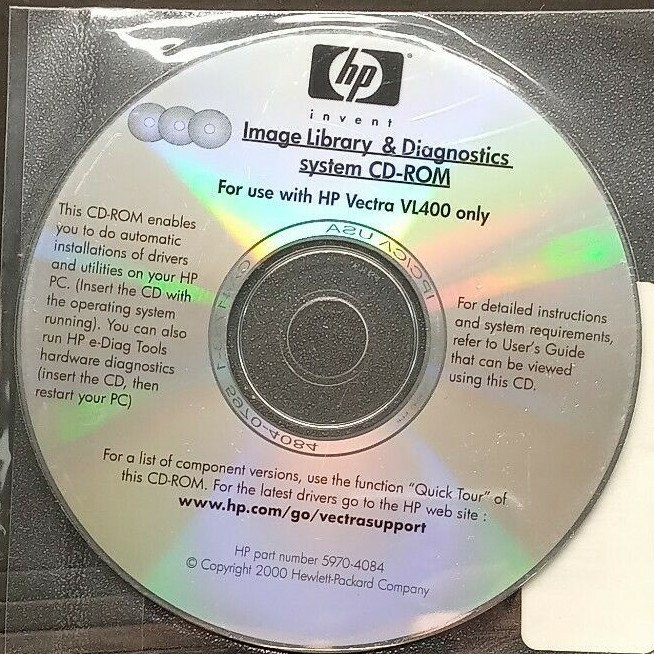HP 5970-4084 VECTRA VL400 DRIVERS & UTILITIES IMAGE LIBRARY & DIAGNOSTIC CD-ROM