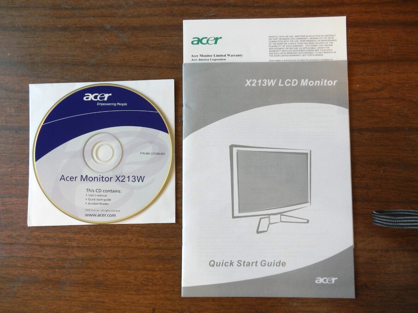 Acer LCD Color Monitor X213W Quick Setup CD + Manual ** GRADE A **